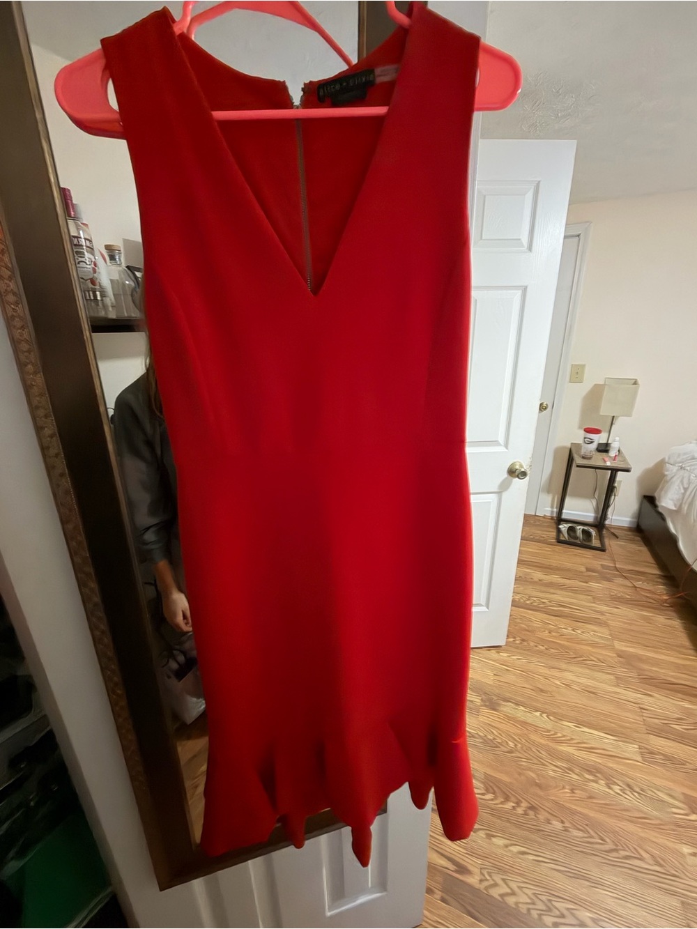Alice + Olivia Red Sleeveless V-Neck Midi Dress